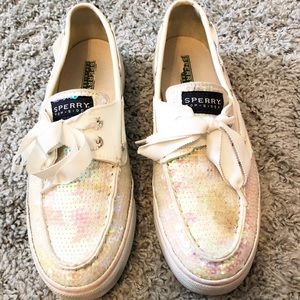 Size 9 White Sequin Sperry Boat Shoes